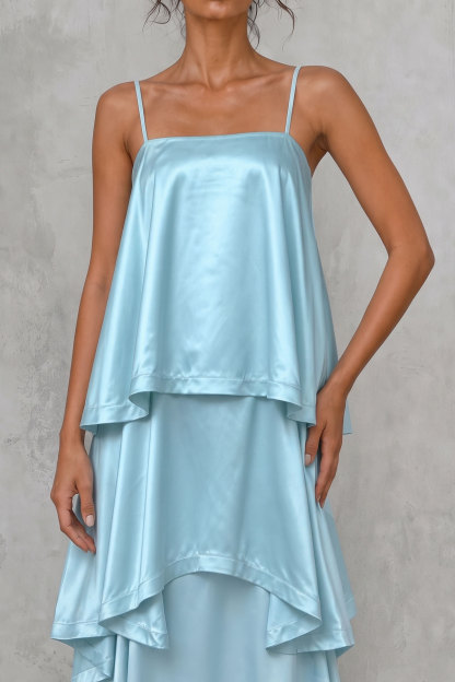 Adria Spaghetti Layer Maxi Dress In Blue