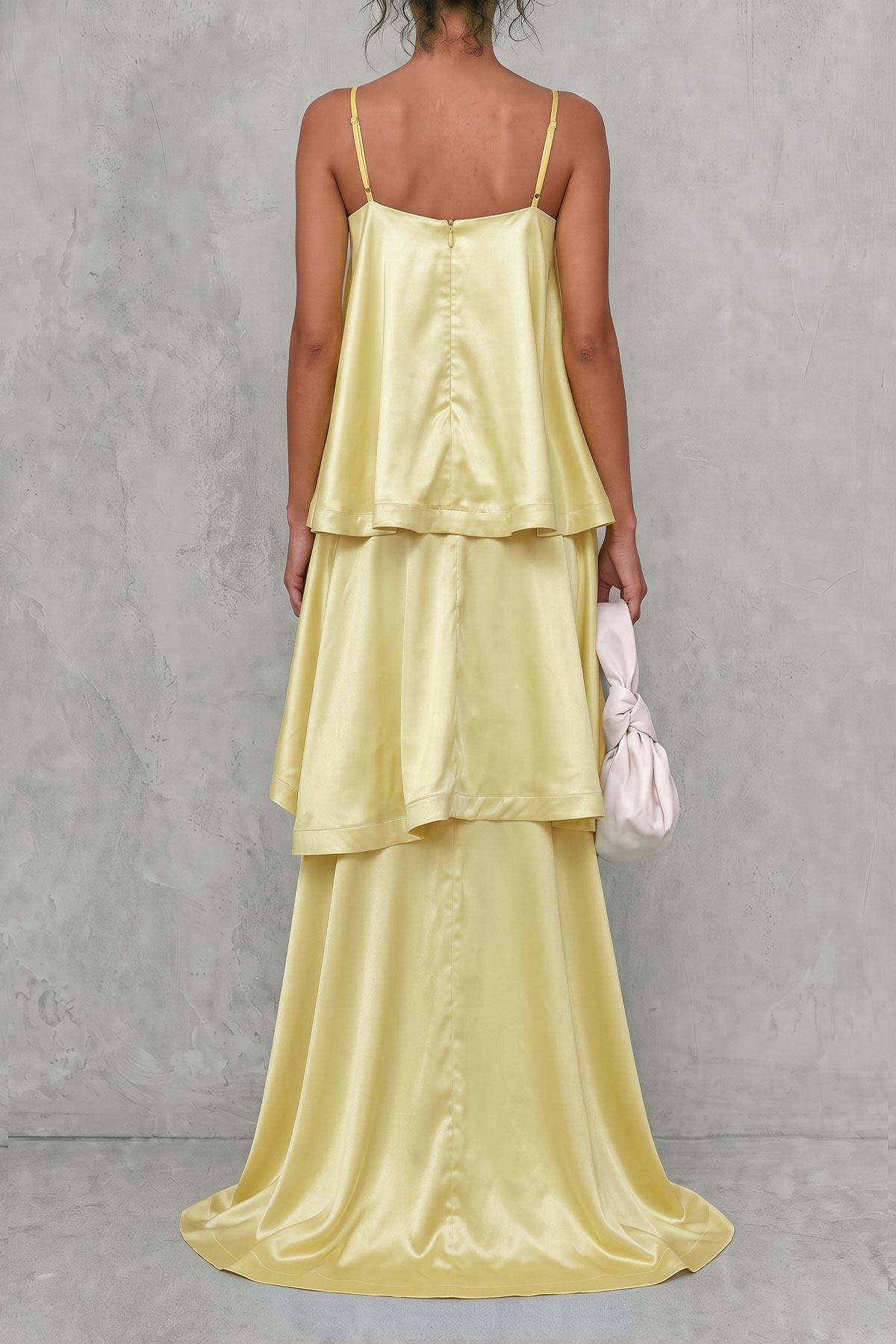 Adria Spaghetti Layer Maxi Dress In Yellow