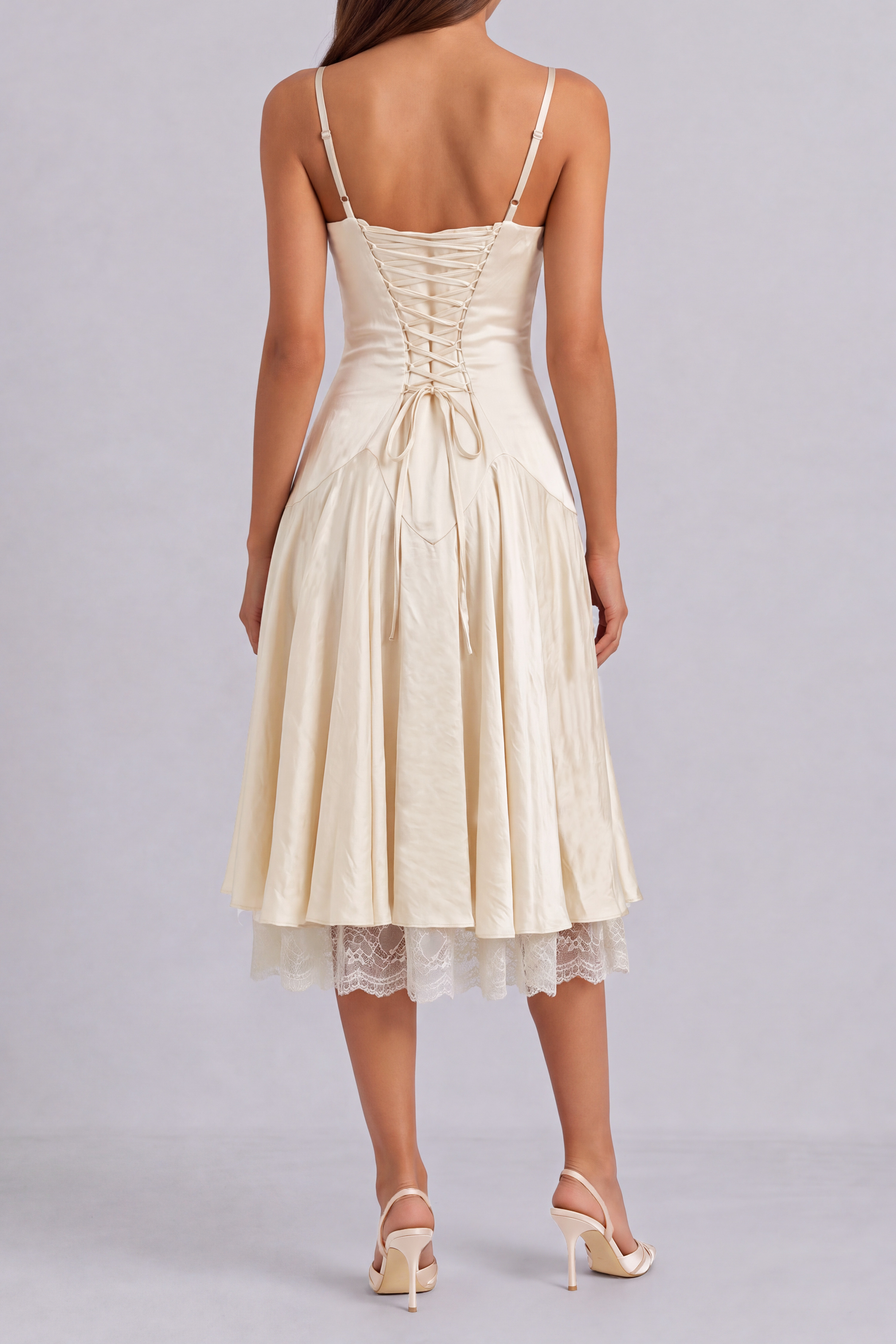 Adriana Spaghetti Lace Up Midi Dress