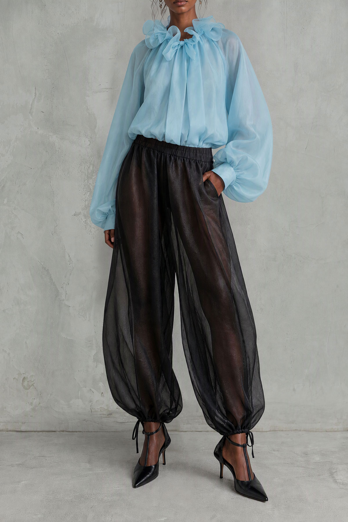 Alondra Ruffle Collar Bow Blouse Top