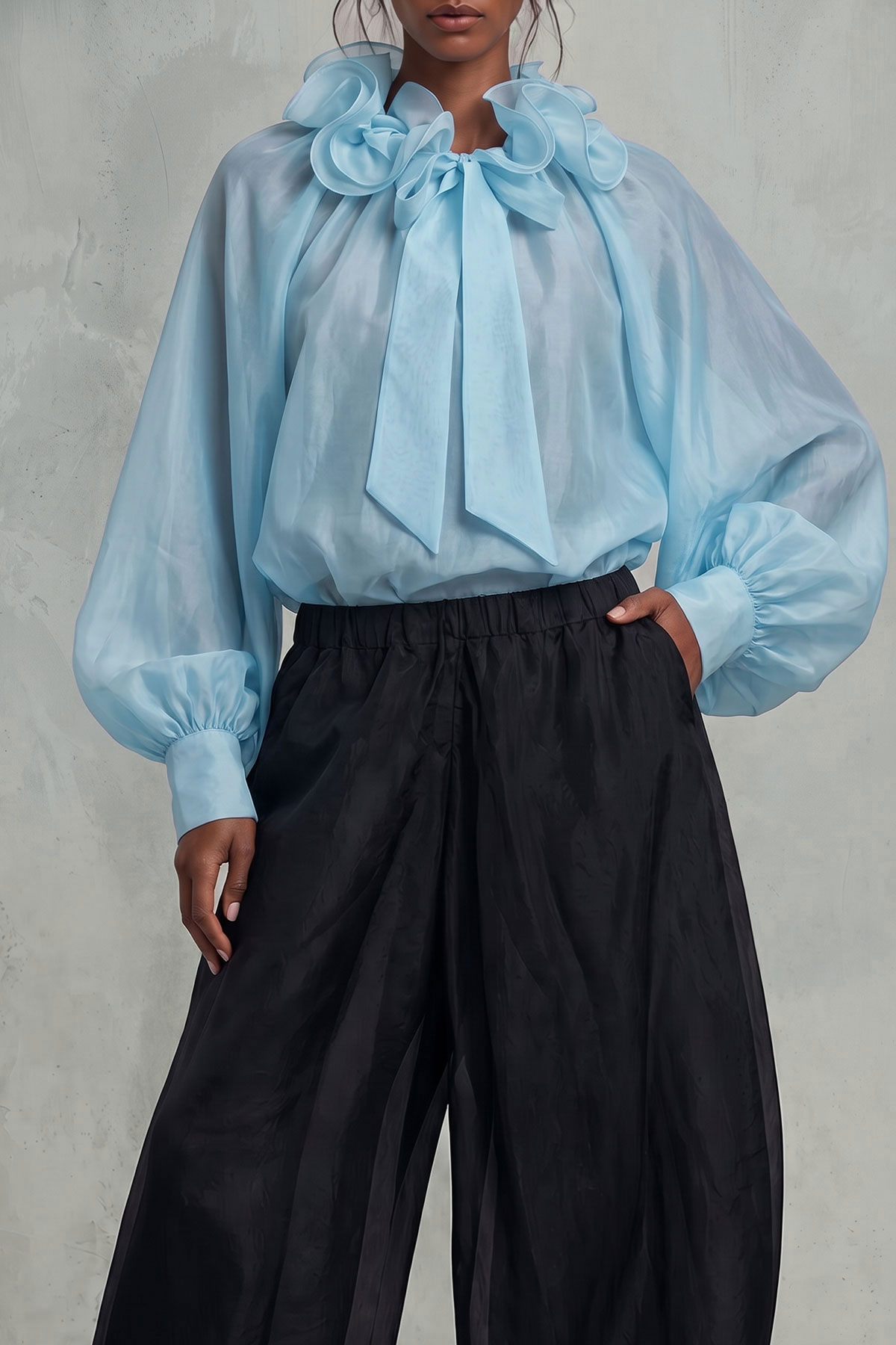 Alondra Ruffle Collar Bow Blouse Top