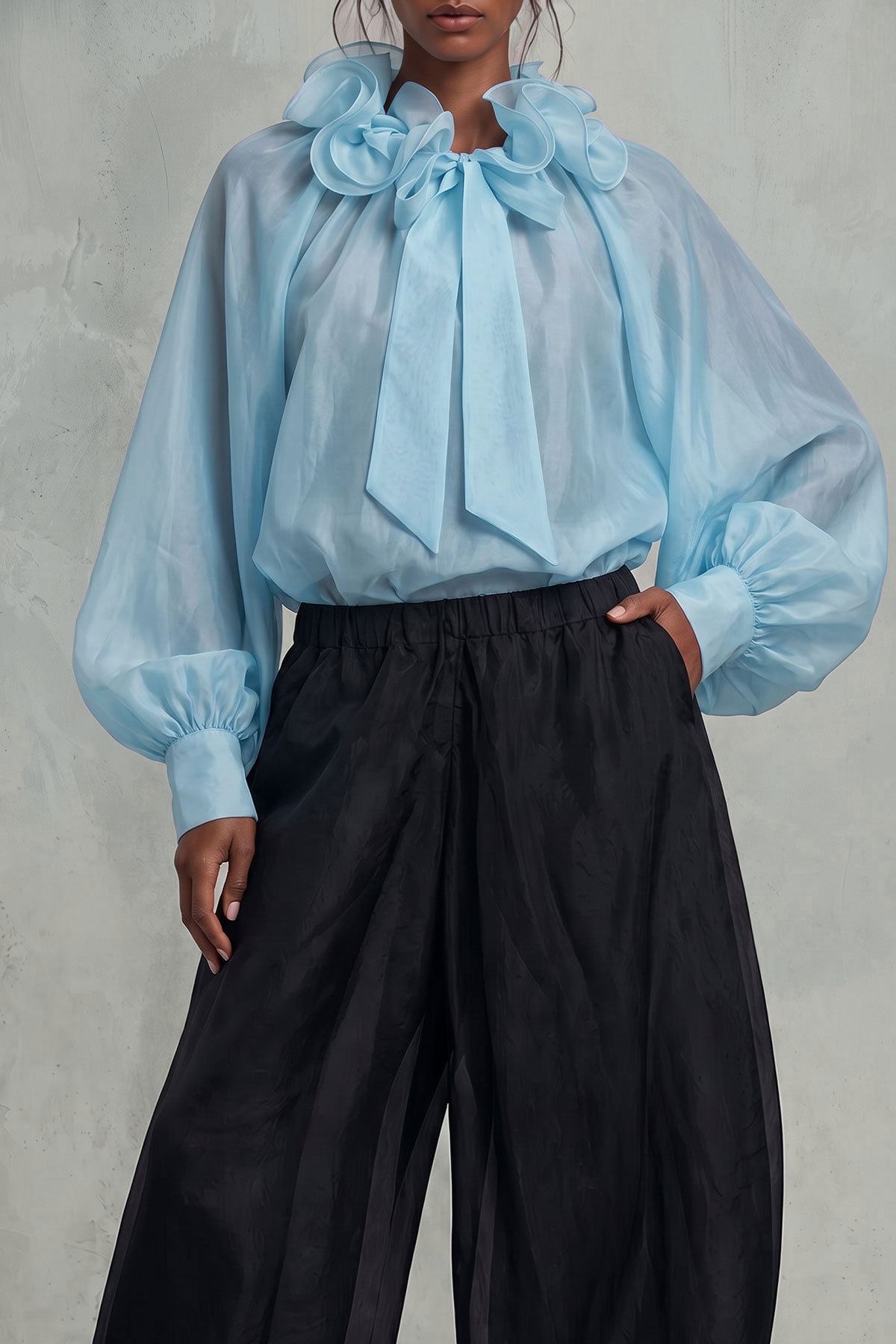 Alondra Ruffle Collar Bow Blouse Top