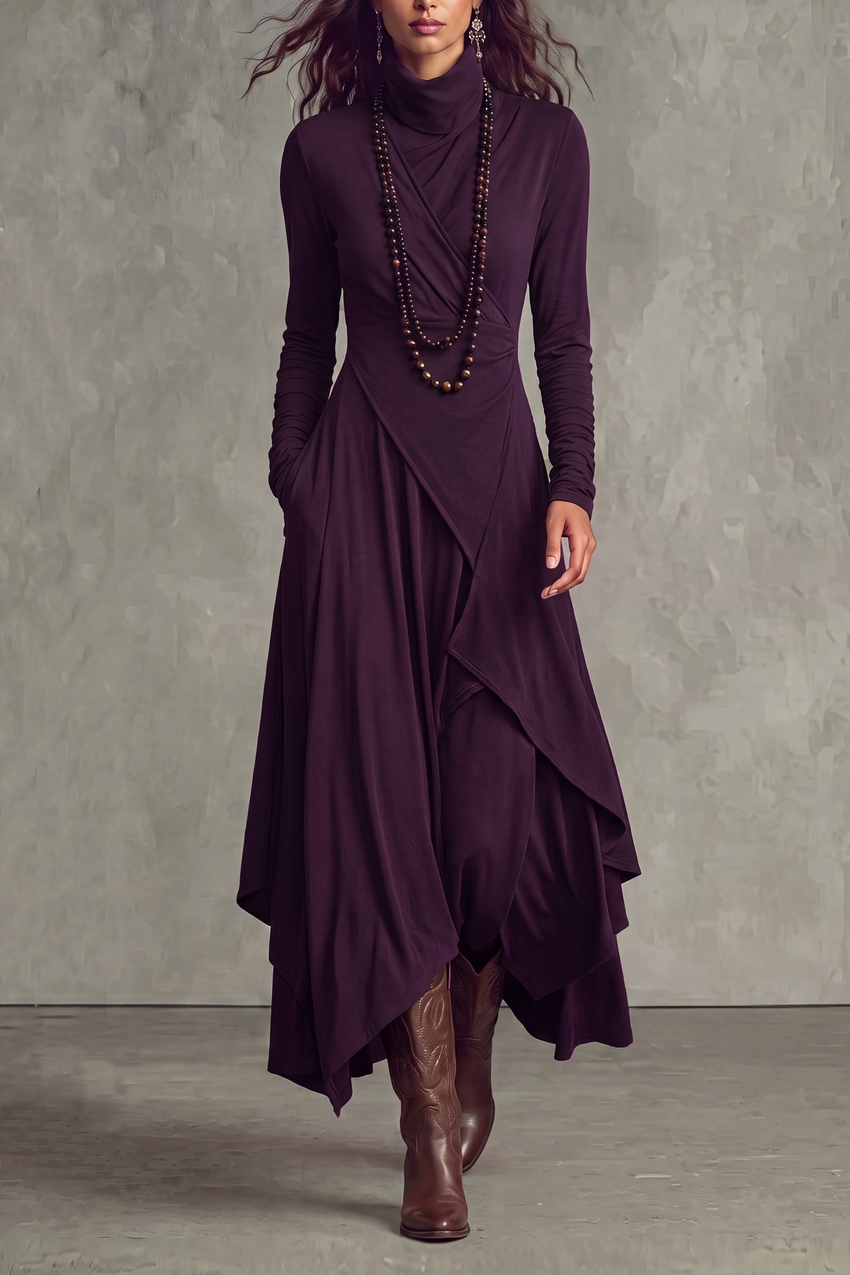 Althea Turtleneck Asymmetric Maxi Dress