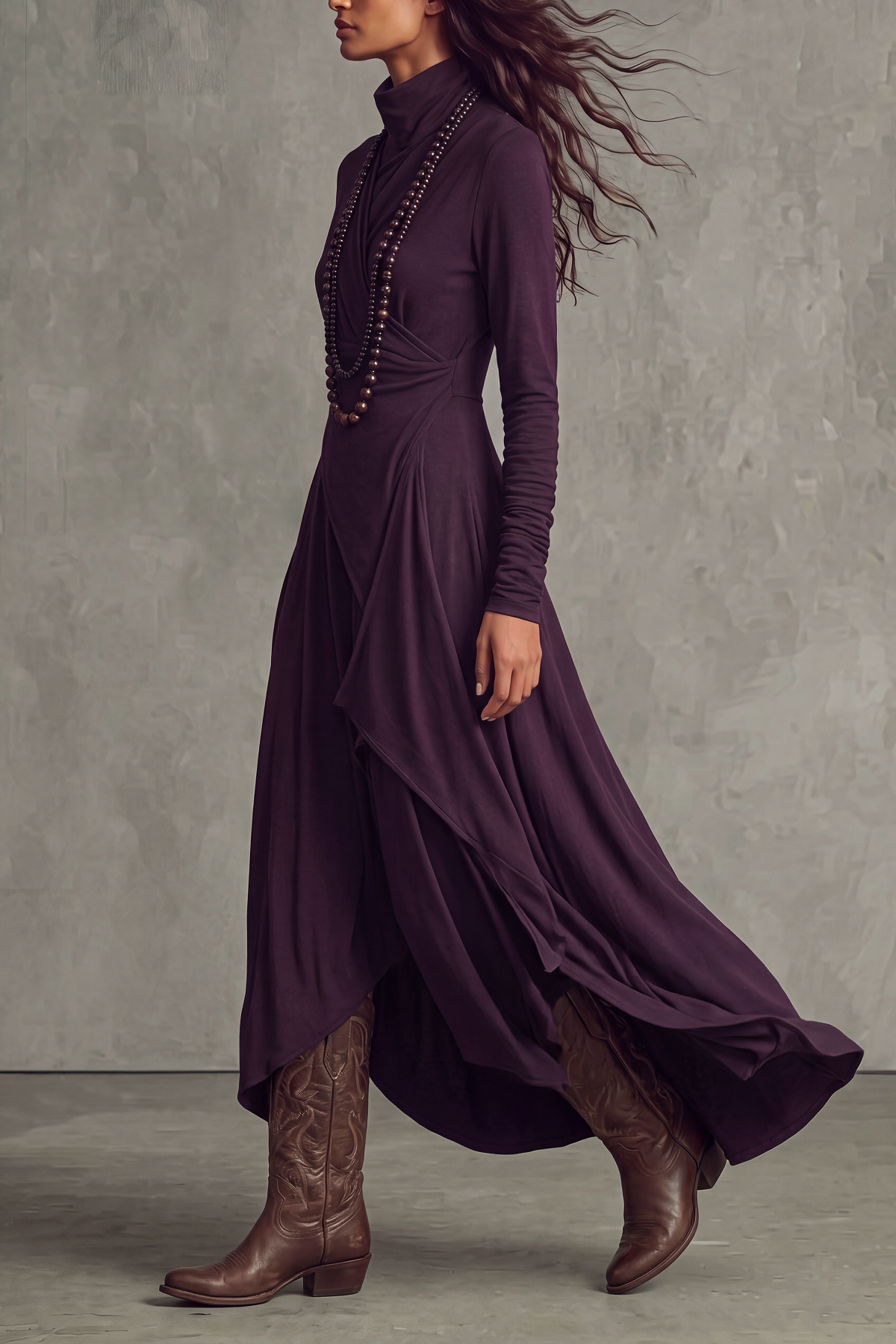 Althea Turtleneck Asymmetric Maxi Dress