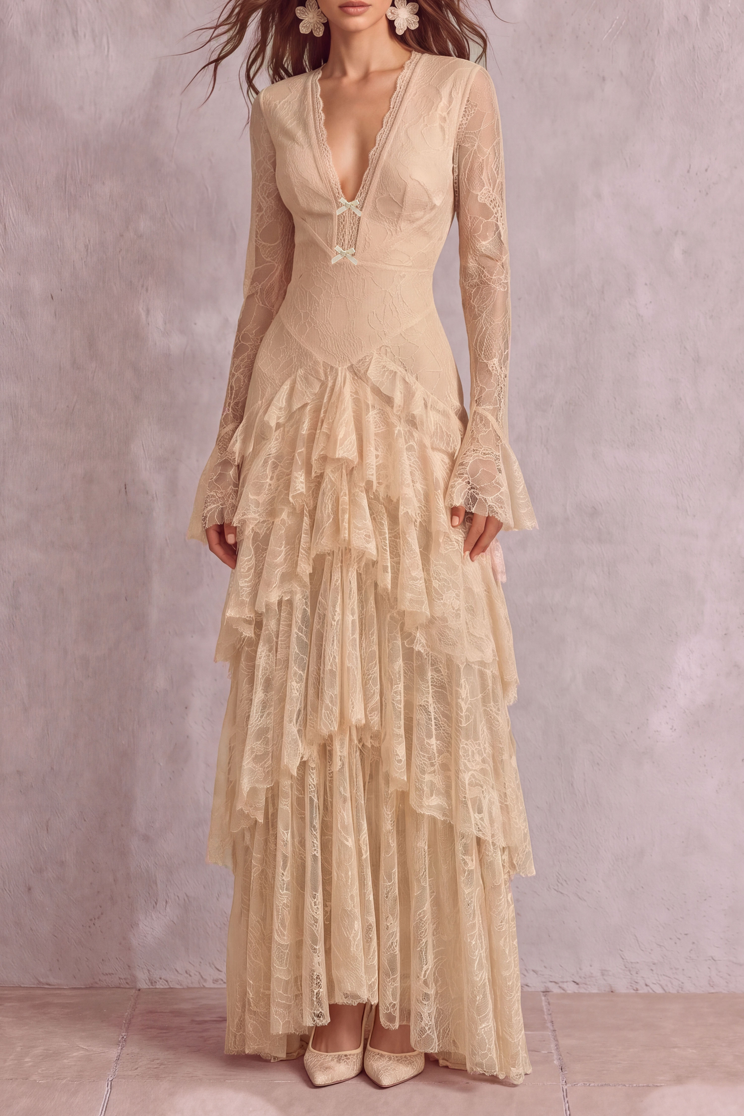 Amaya Plunge Neck Layers Maxi Dress