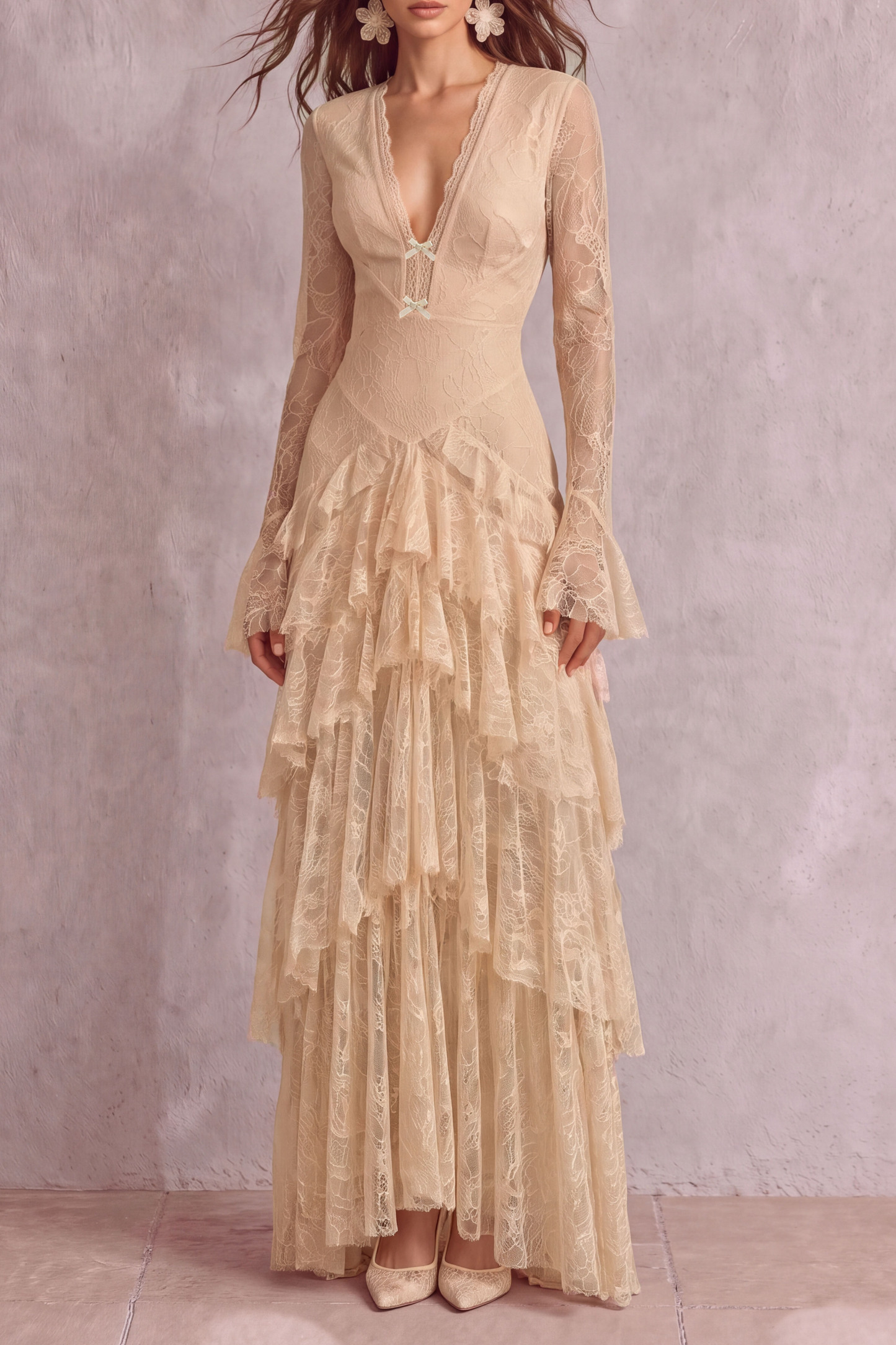 Amaya Plunge Neck Layers Maxi Dress