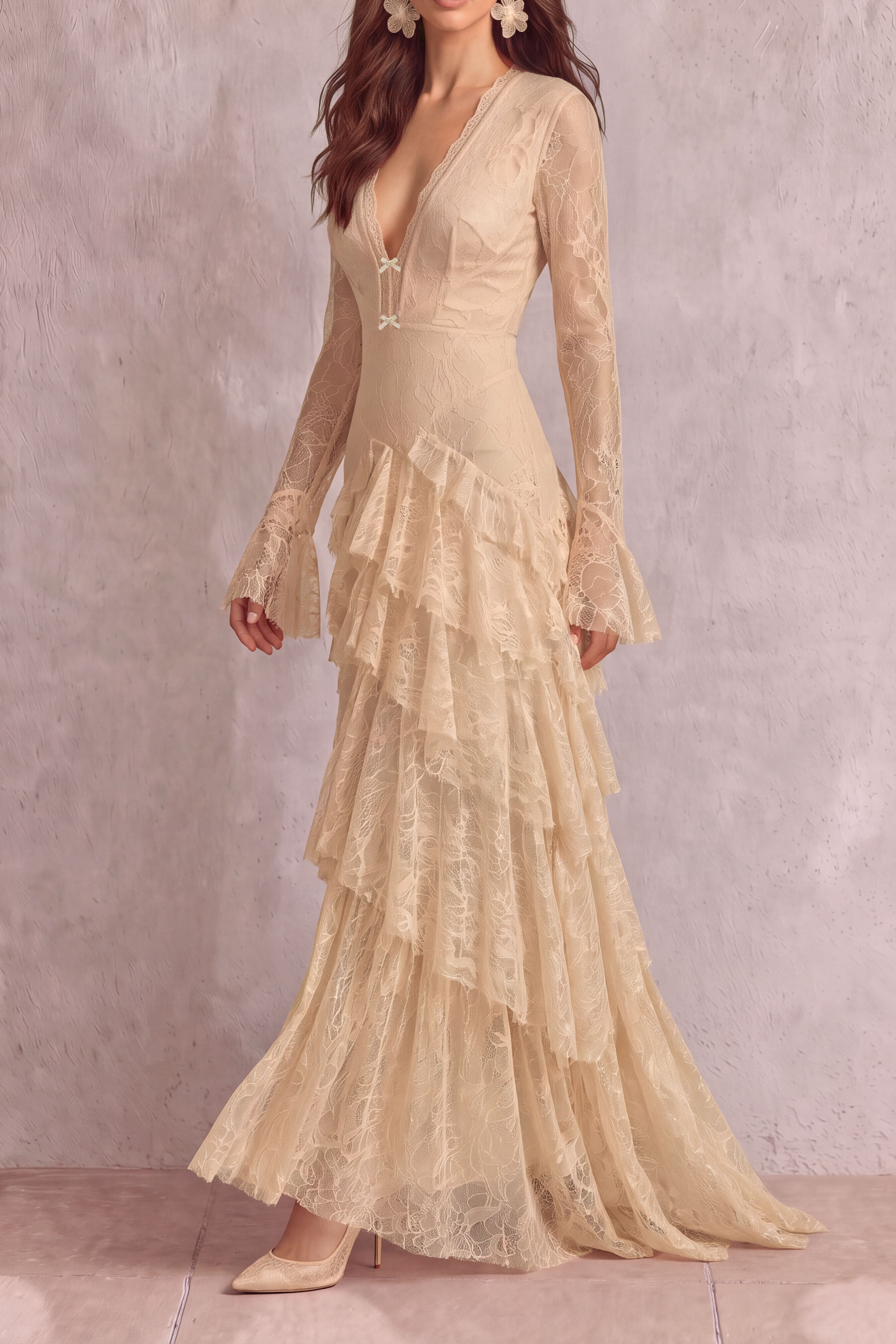 Amaya Plunge Neck Layers Maxi Dress
