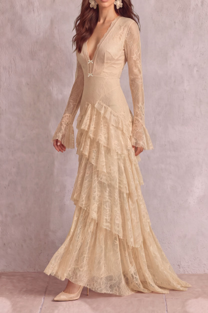 Amaya Plunge Neck Layers Maxi Dress