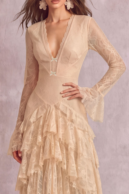 Amaya Plunge Neck Layers Maxi Dress