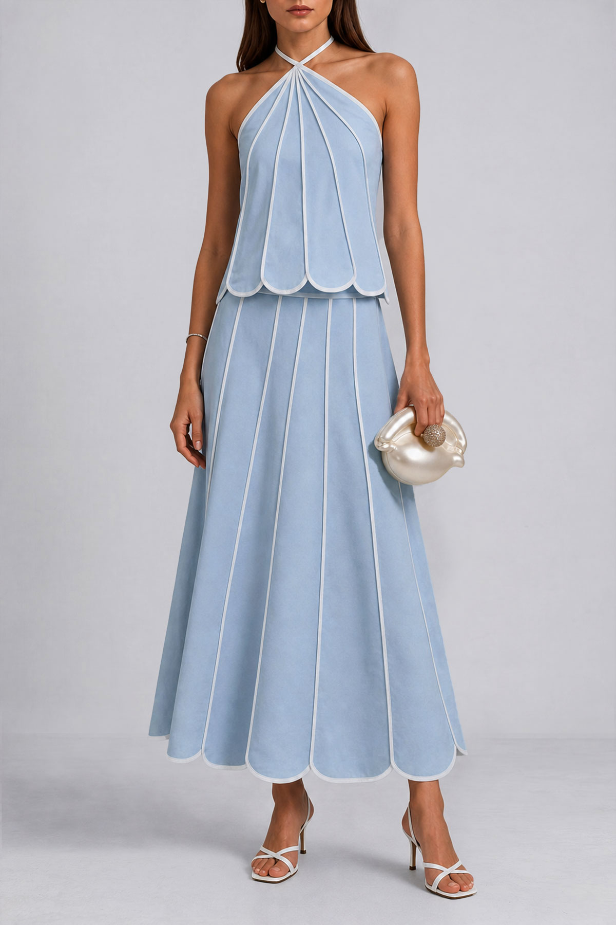 Annabelle Piping Trim Midi Skirt Set