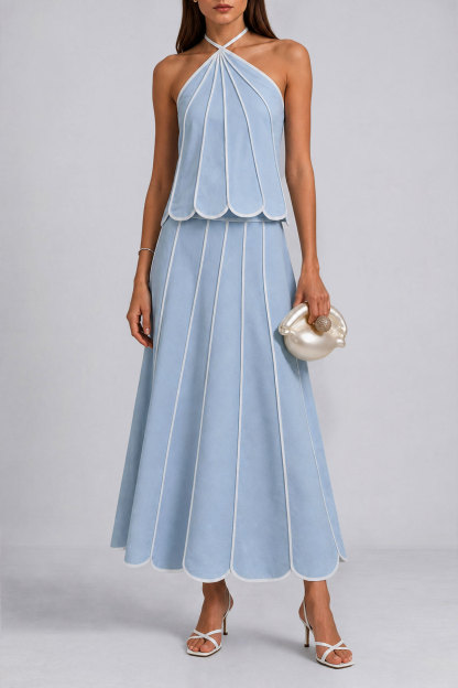 Annabelle Piping Trim Midi Skirt Set