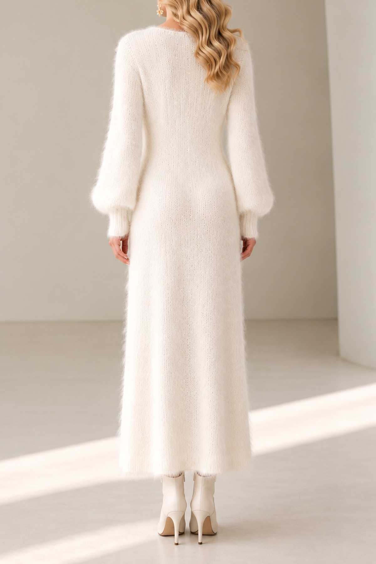 Anouk V Neck Button Slit Knit Maxi Dress