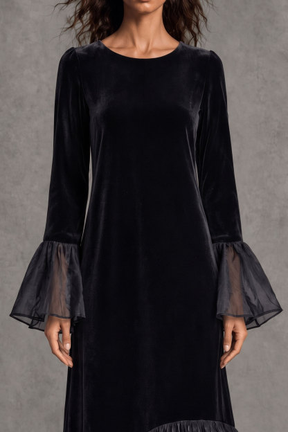 Anwen Ruffle Hem Velvet Midi Dress