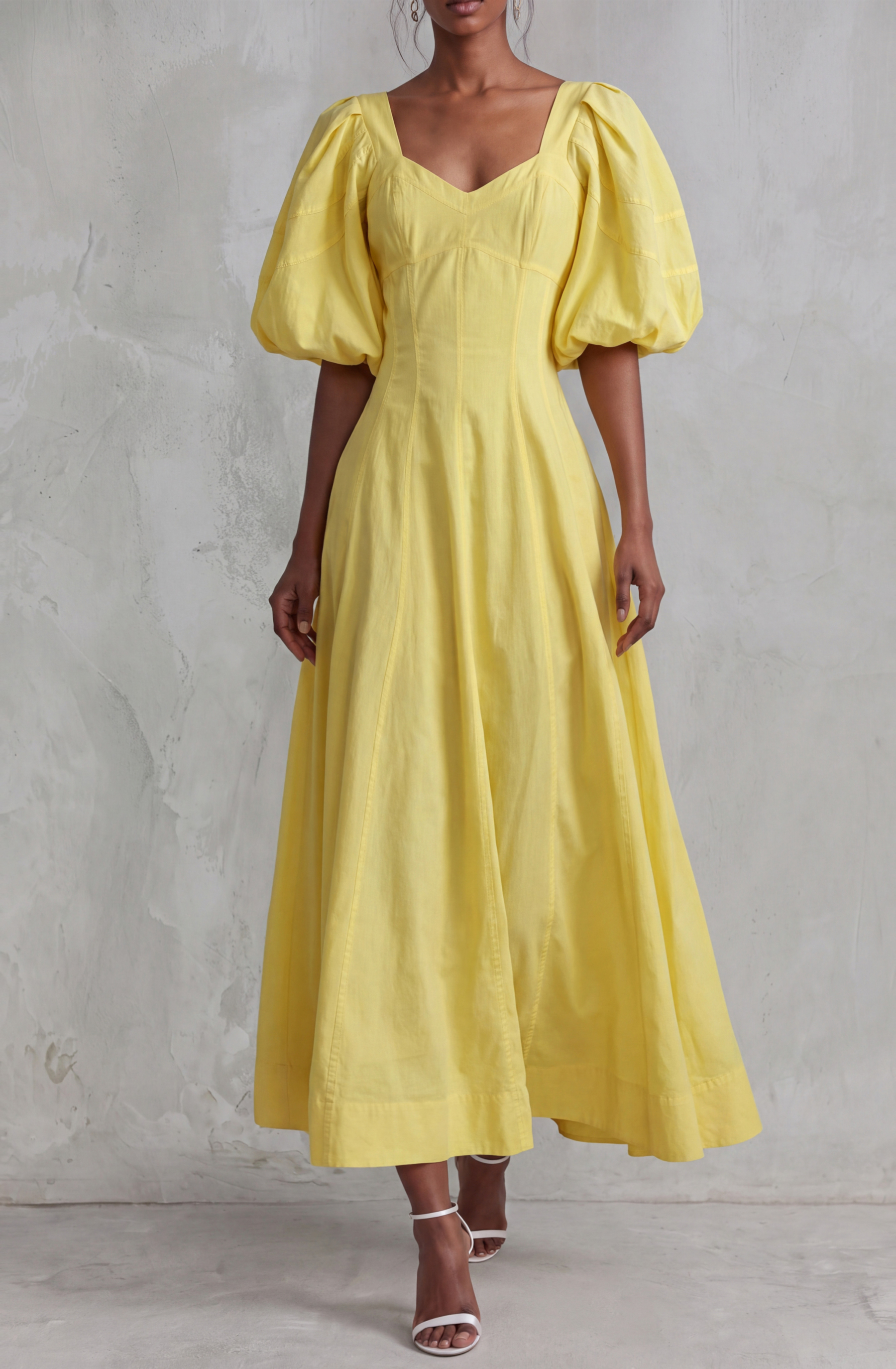 April Square Neck Puff Sleeve Maxi Dress