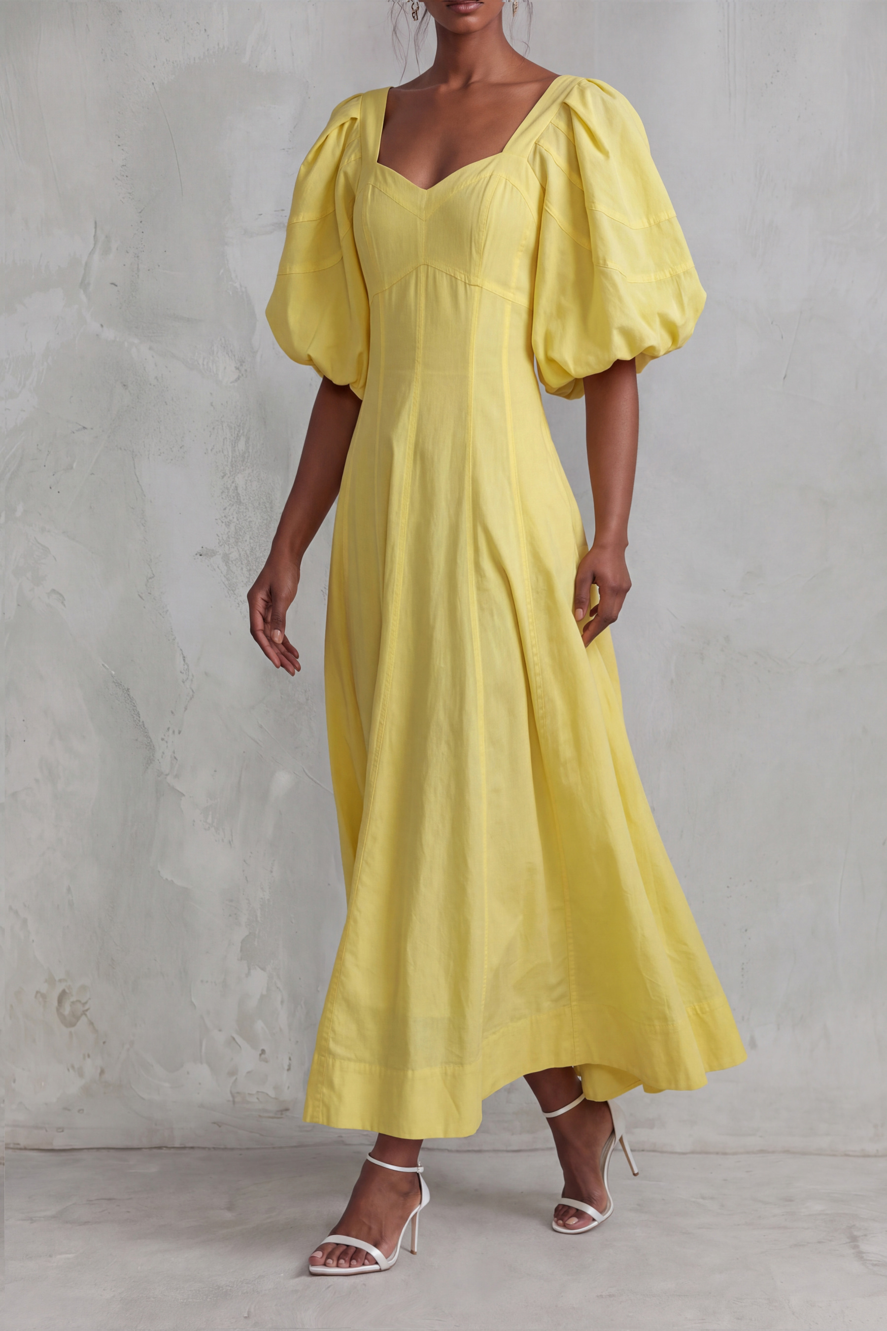 April Square Neck Puff Sleeve Maxi Dress
