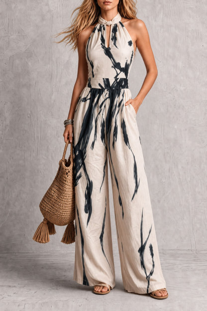 Ardelia Halter Neck Ink Print Jumpsuit