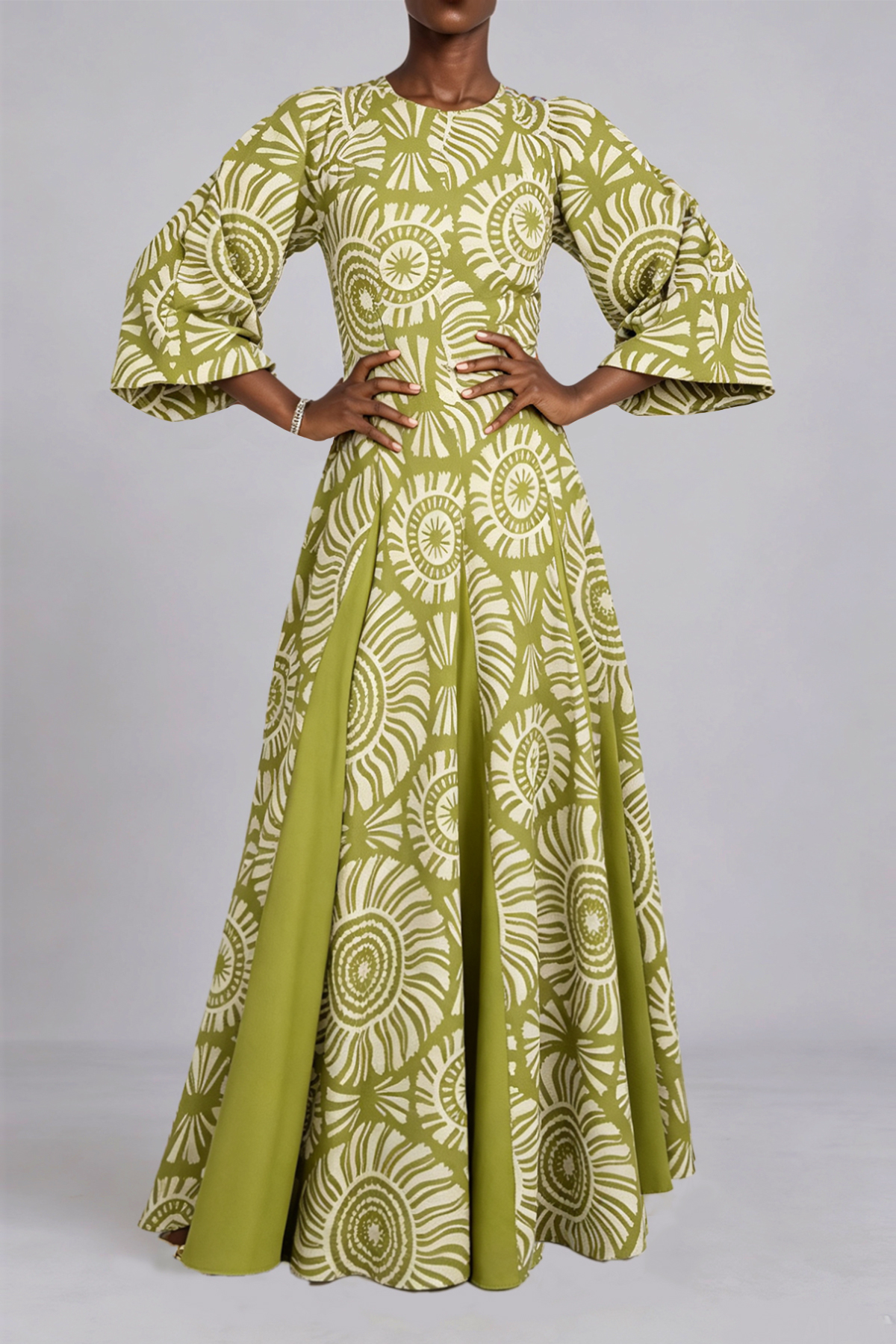 Aria Puff Sleeve Geometric Print Maxi Dress