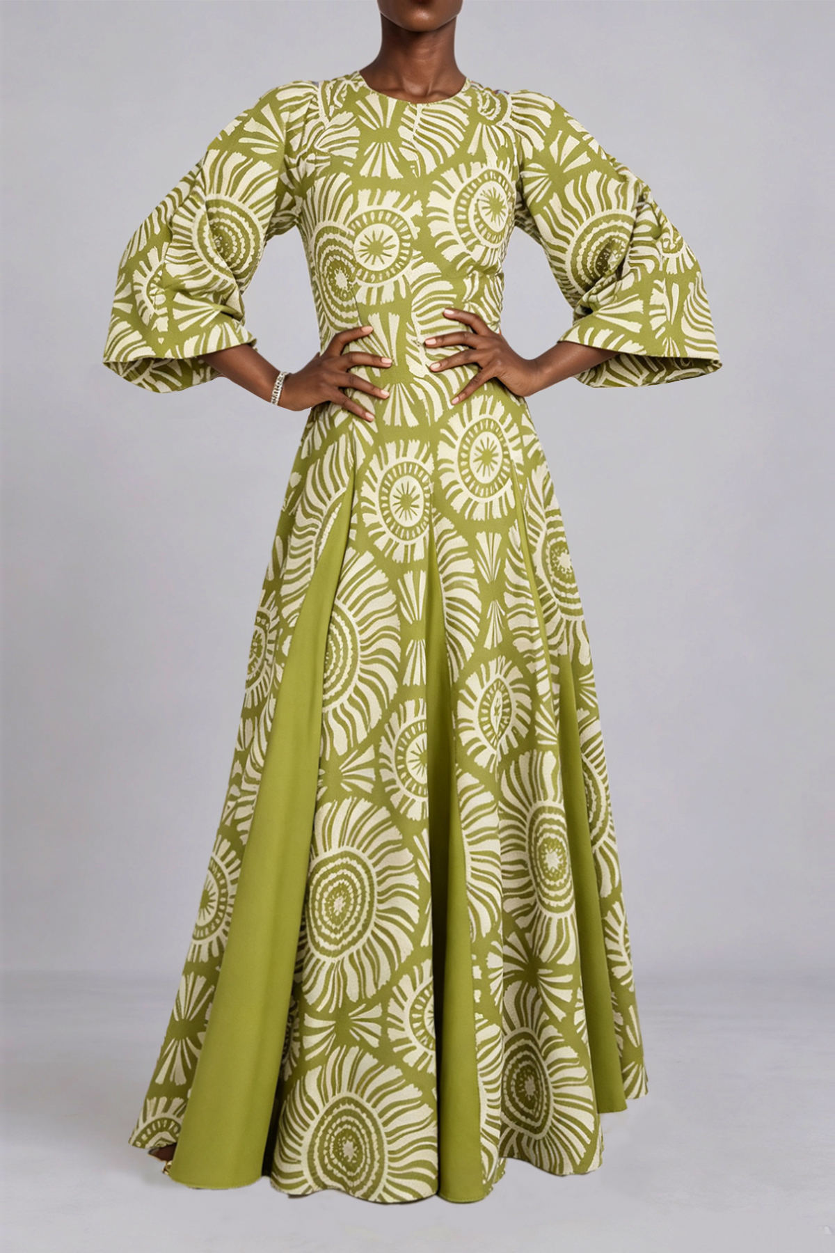 Aria Puff Sleeve Geometric Print Maxi Dress