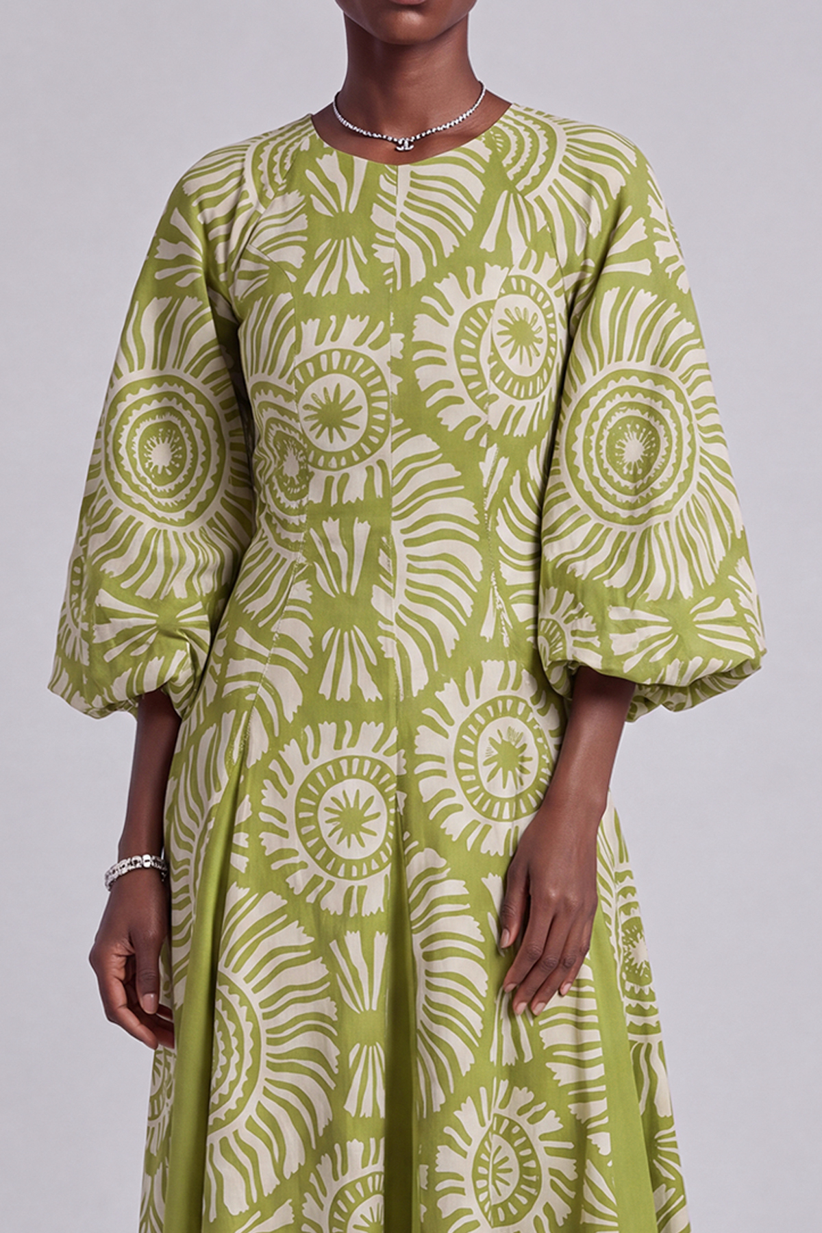 Aria Puff Sleeve Geometric Print Maxi Dress
