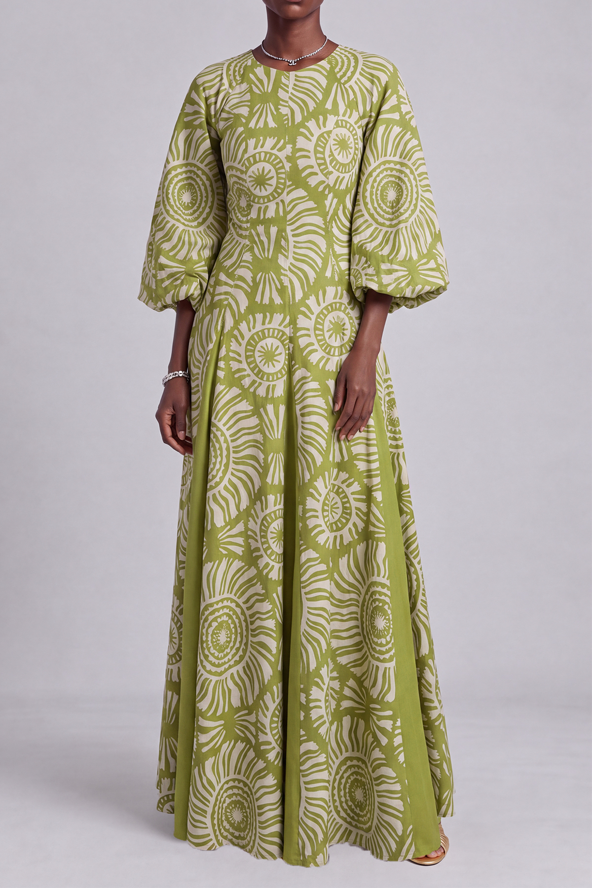 Aria Puff Sleeve Geometric Print Maxi Dress