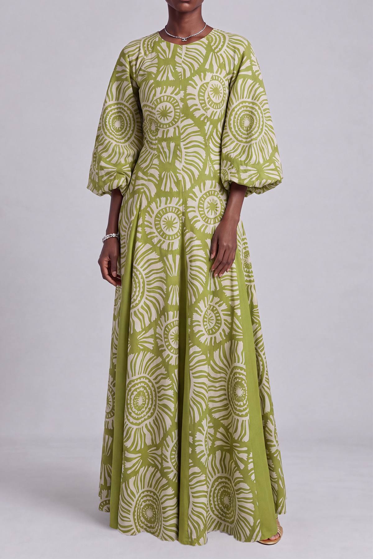 Aria Puff Sleeve Geometric Print Maxi Dress