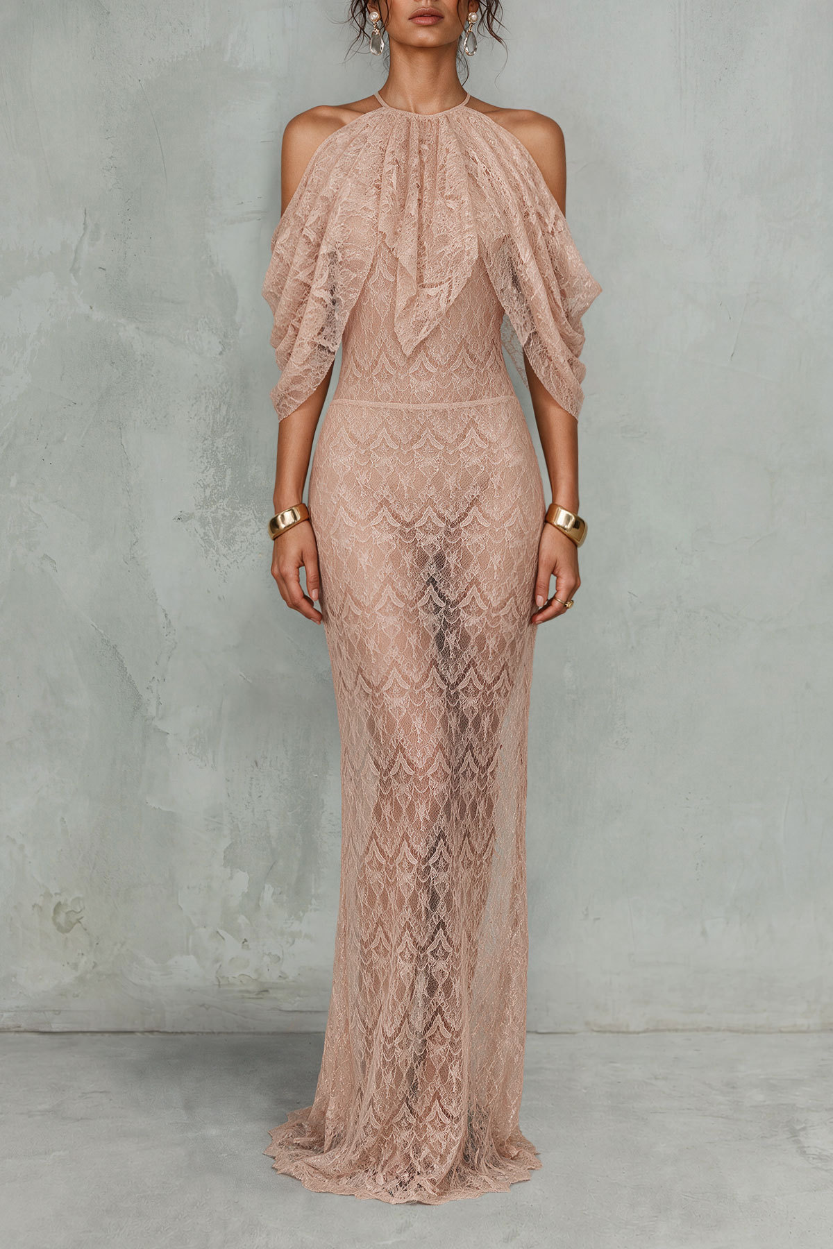 Arianna Cold Shoulder Lace Maxi Dress