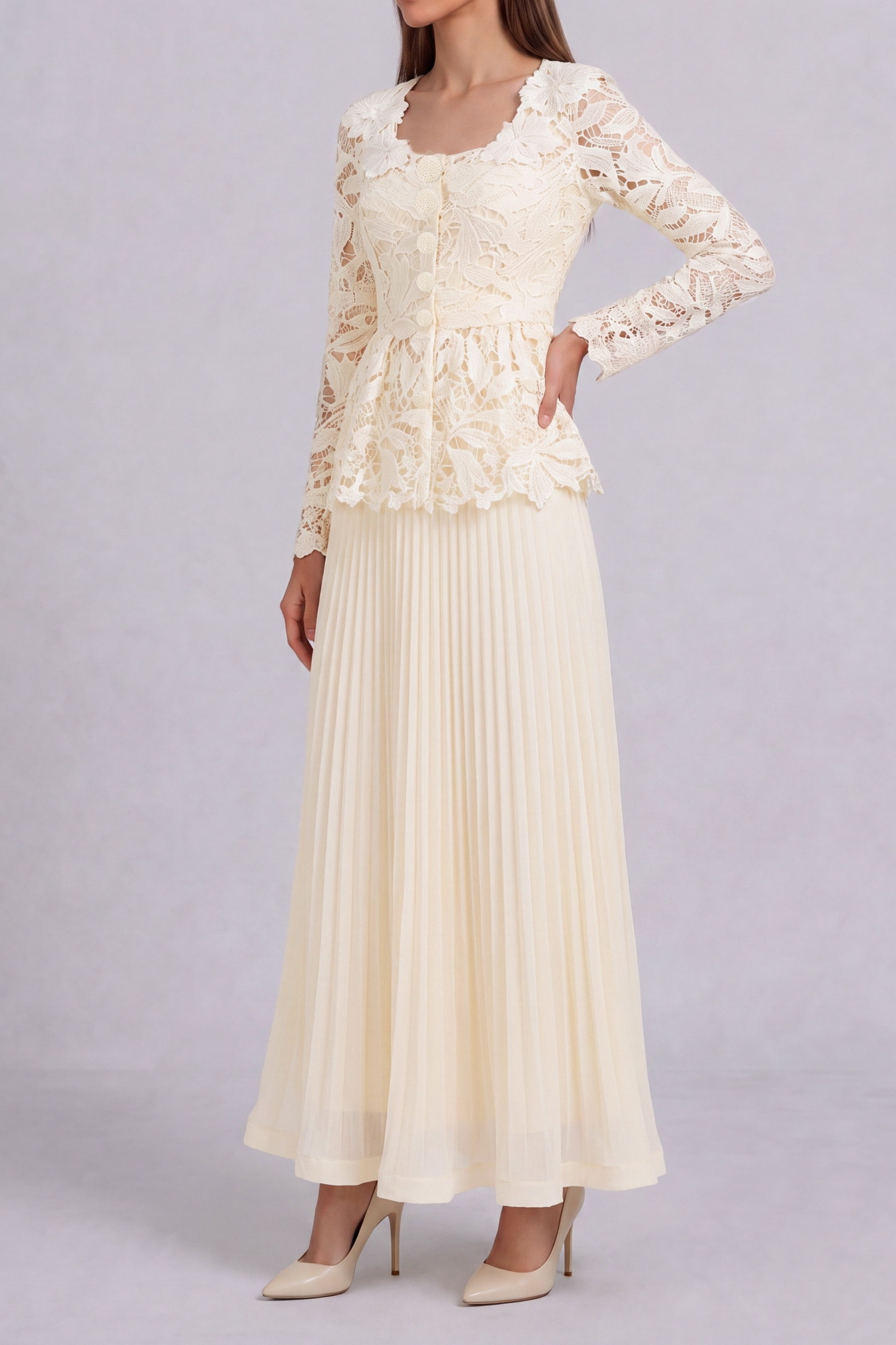 Arielle Lace Pleaded Maxi Skirt Set 