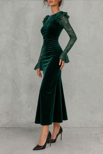 Arlette Rhinestone Ruffle Midi Dress