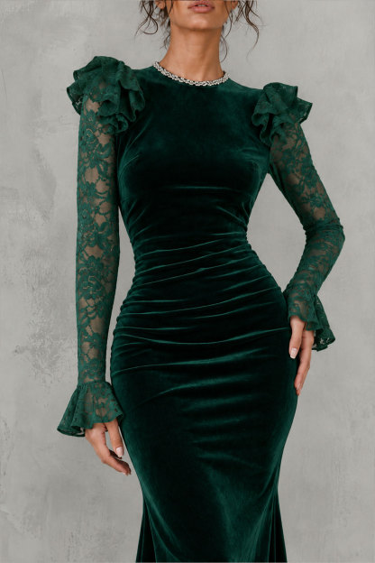 Arlette Rhinestone Ruffle Midi Dress