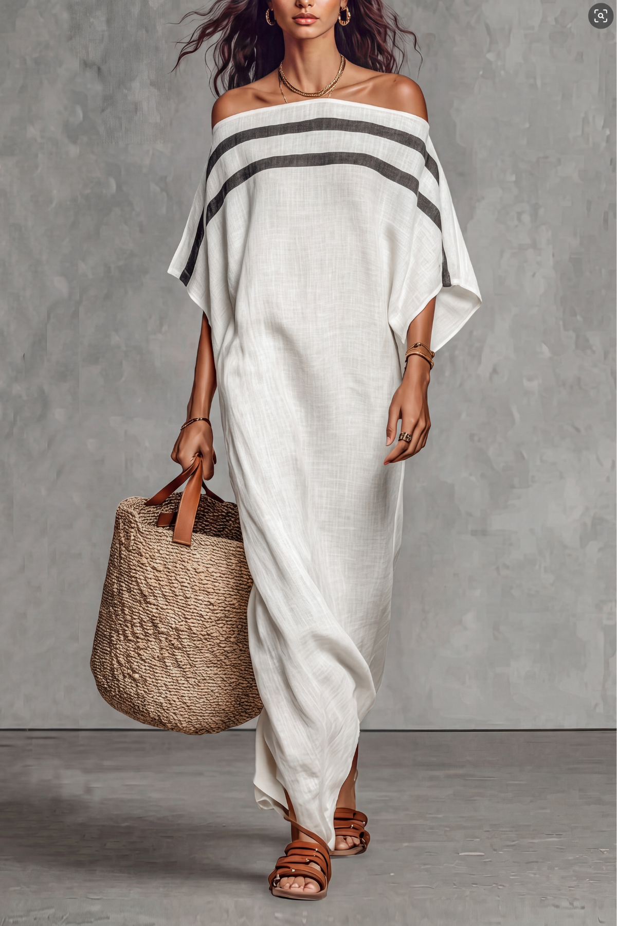 Arvessa Batwing Sleeve Stripe Maxi Dress