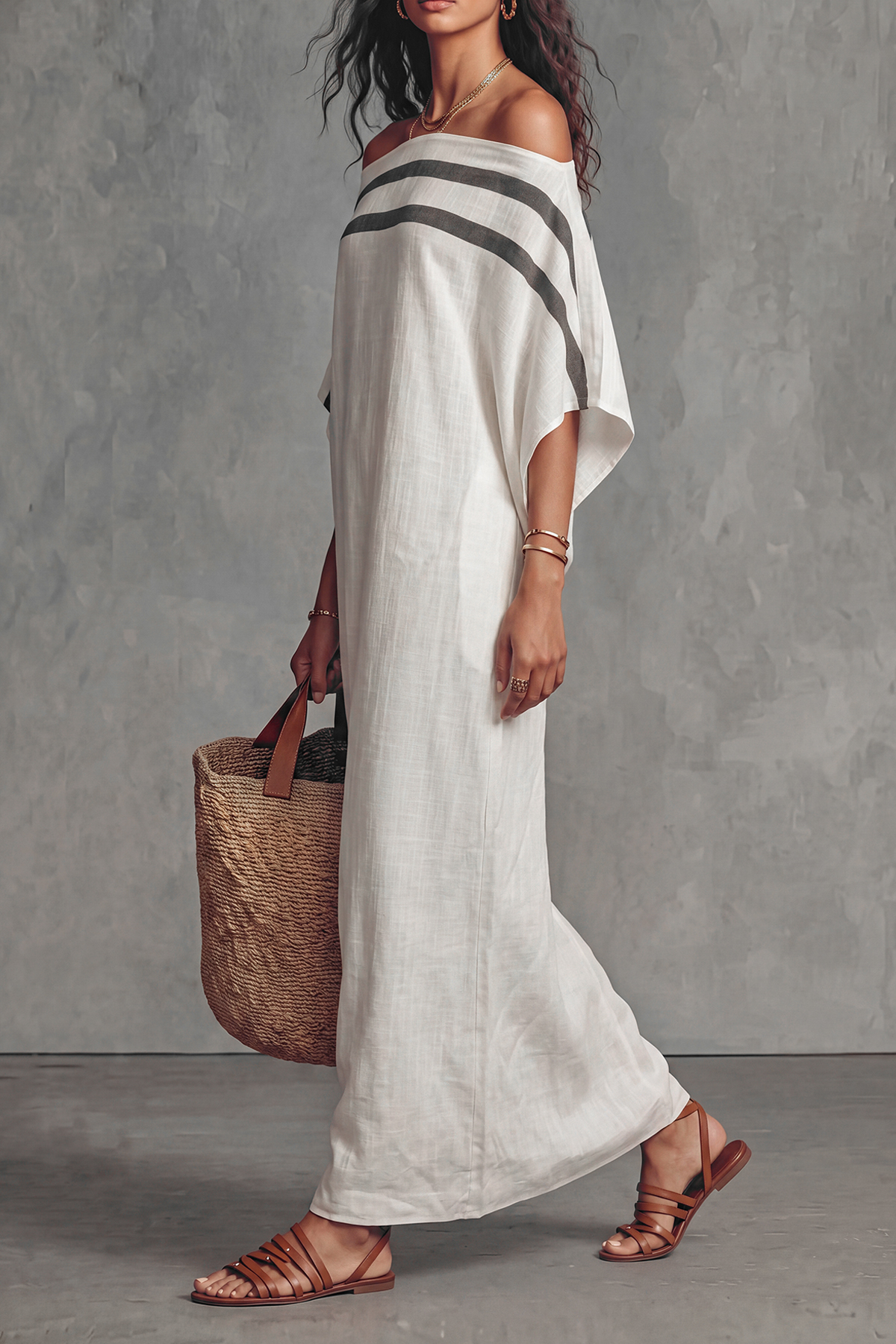 Arvessa Batwing Sleeve Stripe Maxi Dress