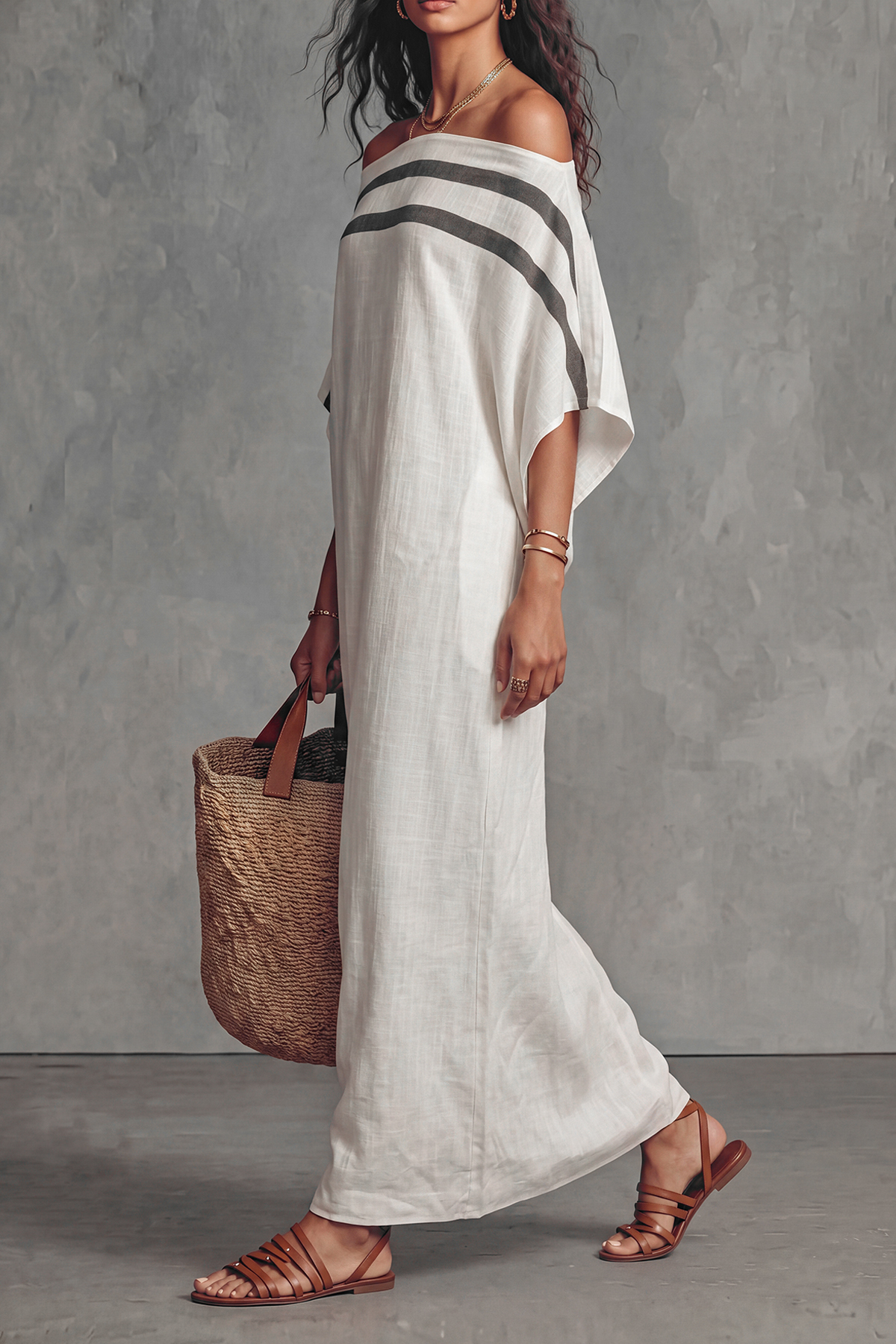 Arvessa Batwing Sleeve Stripe Maxi Dress