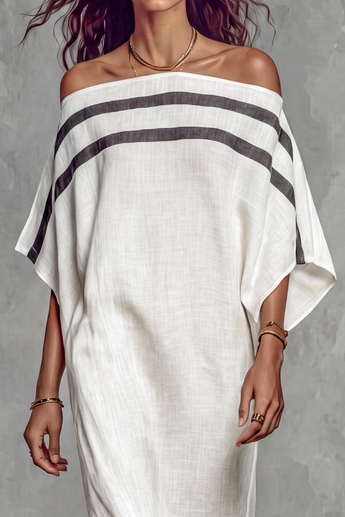 Arvessa Batwing Sleeve Stripe Maxi Dress
