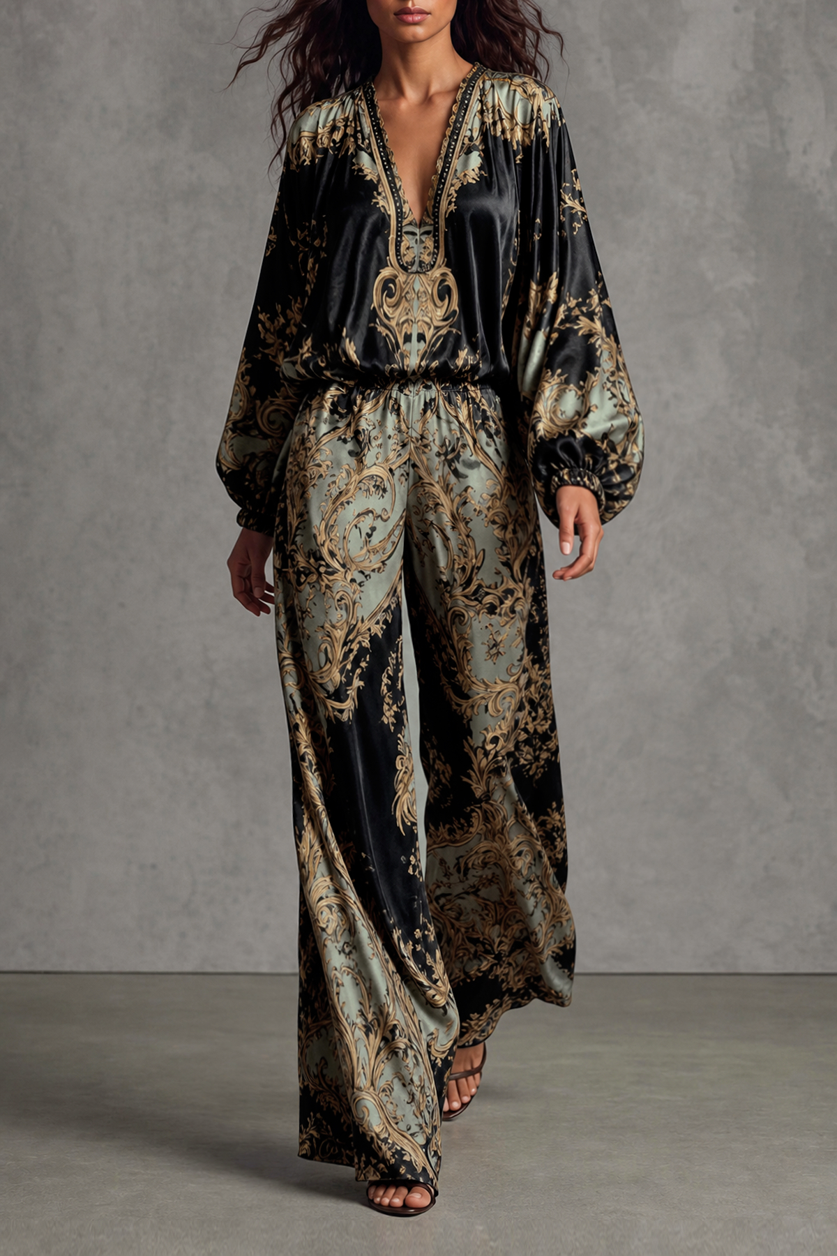 Ashton Plunge Neck Floral Pants Set 