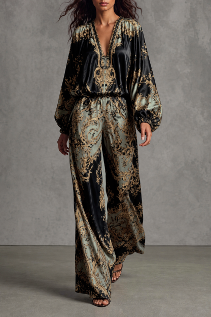 Ashton Plunge Neck Floral Pants Set 