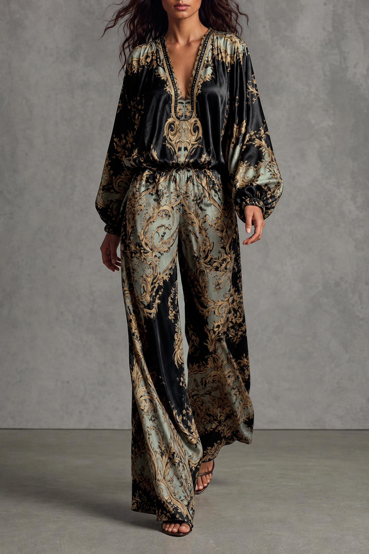 Ashton Plunge Neck Floral Pants Set 