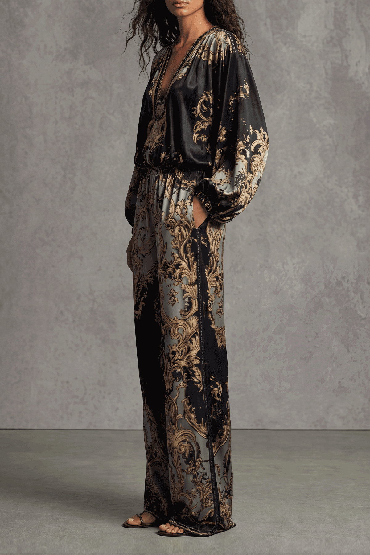 Ashton Plunge Neck Floral Pants Set 