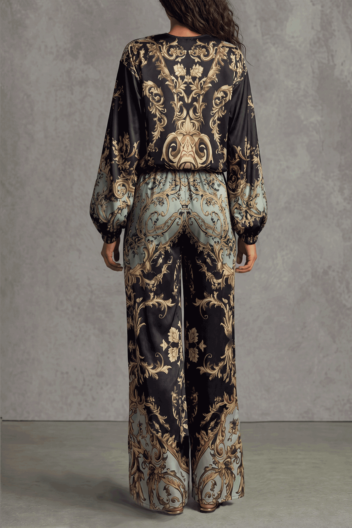 Ashton Plunge Neck Floral Pants Set 