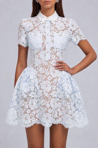 Athena Lace Bow Pocket Mini Dress