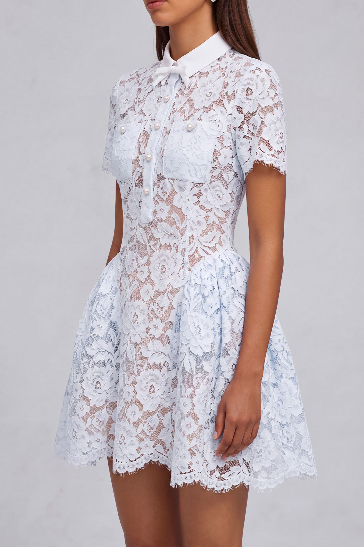 Athena Lace Bow Pocket Mini Dress
