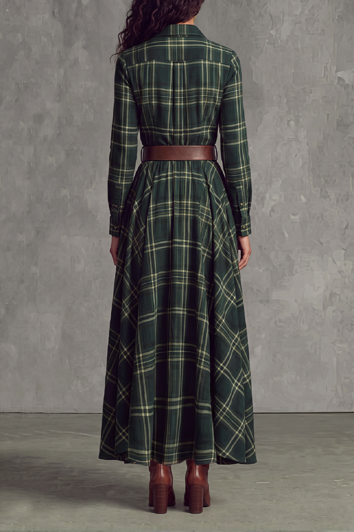 Faye Plaid Shirt Maxi Dress In Green