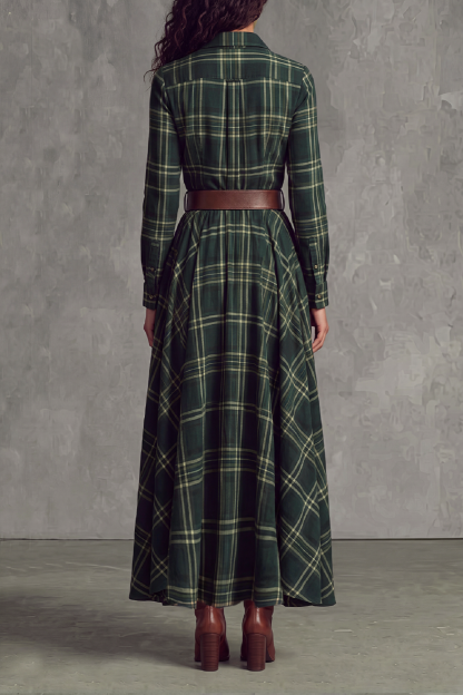 Faye Plaid Shirt Maxi Dress In Green