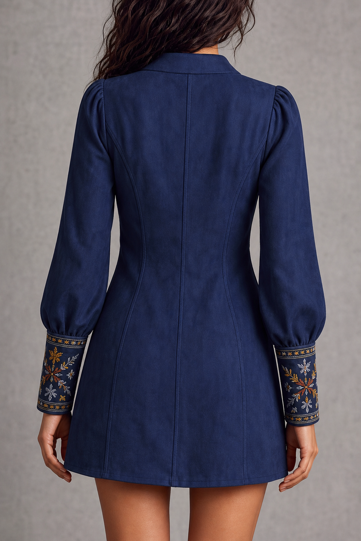Avenyx Plunge Neck Floral Embroidery Mini Dress In Navy