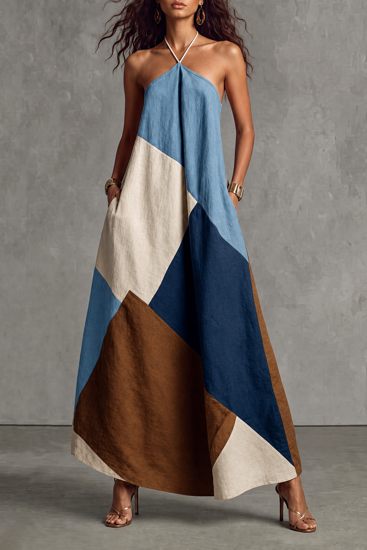 Avyelle Halter Neck Patchwork Maxi Dress