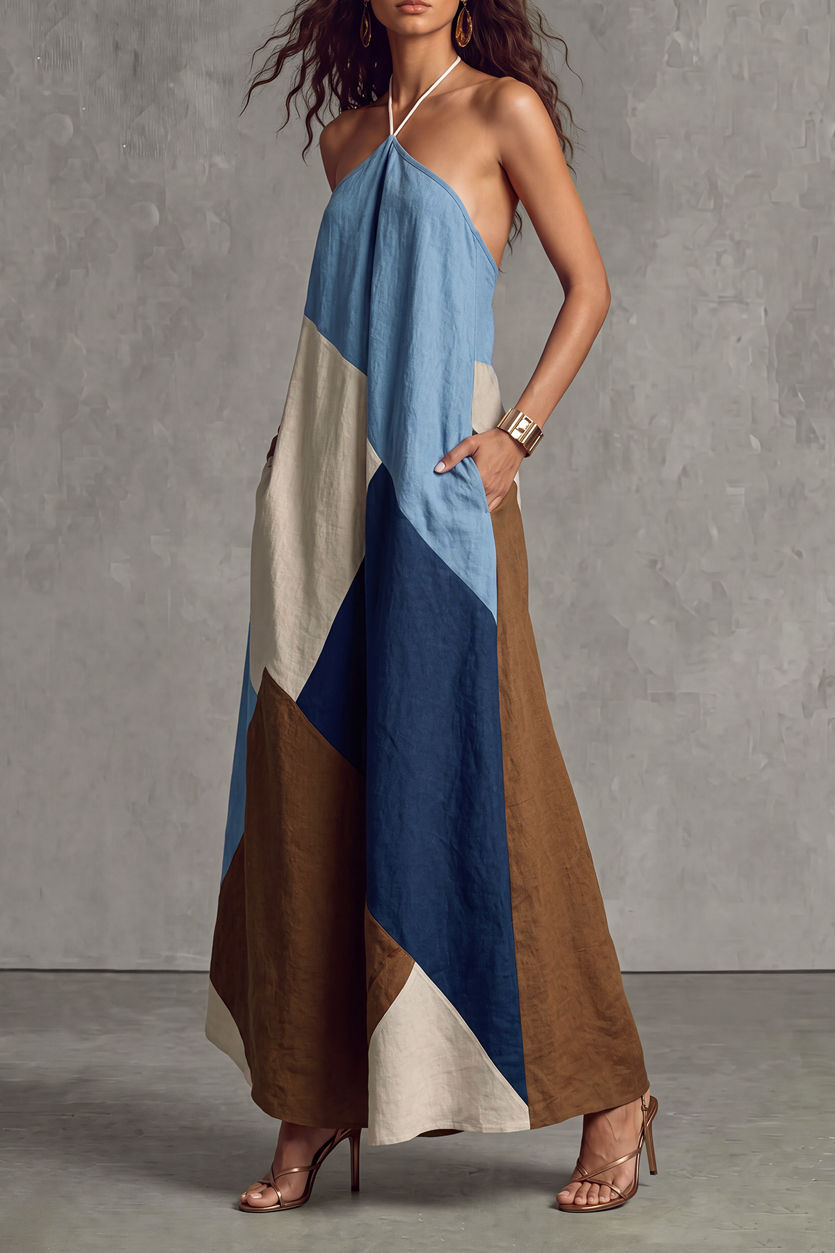Avyelle Halter Neck Patchwork Maxi Dress