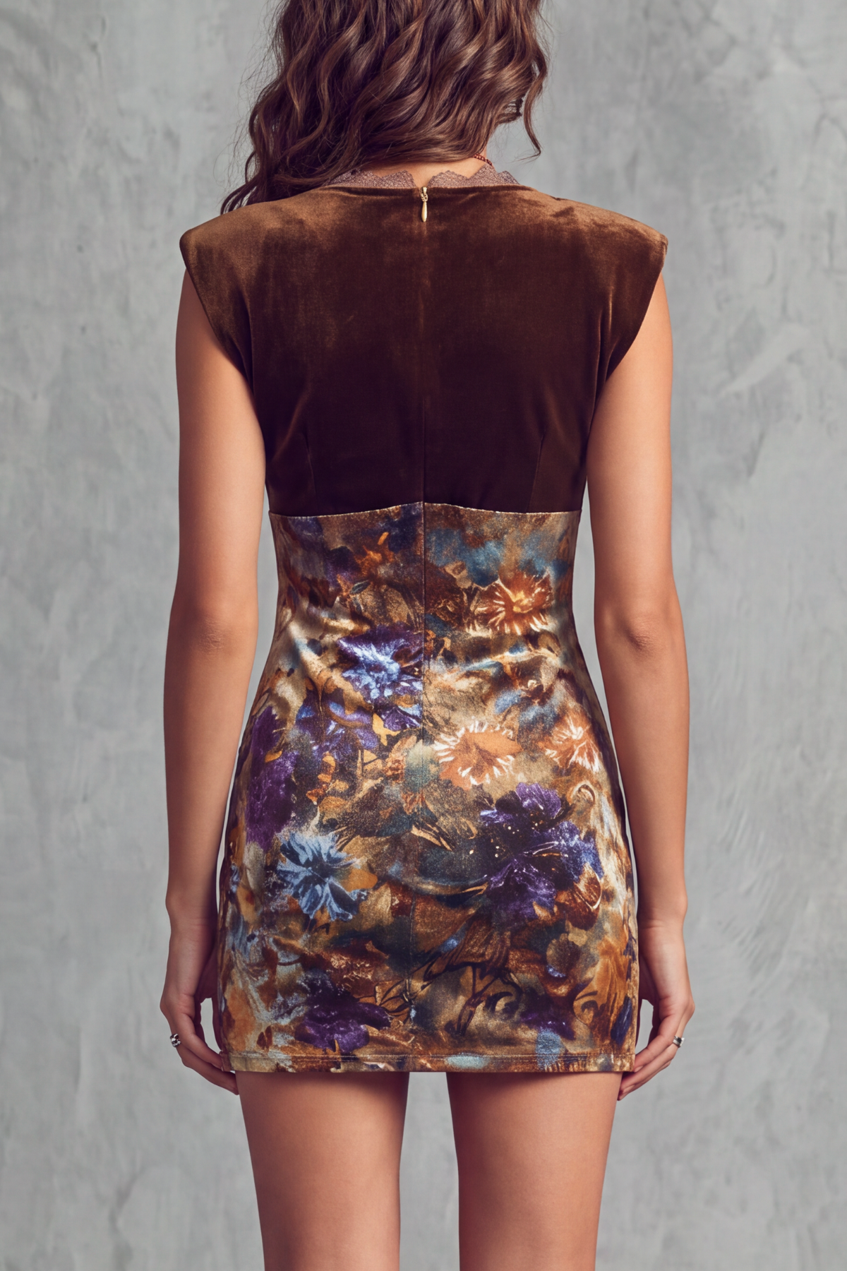 Axvion Lace Trim Floral Zip Mini Dress