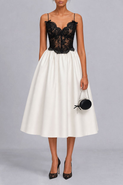 Becca Spaghetti Bow Lace Midi Dress