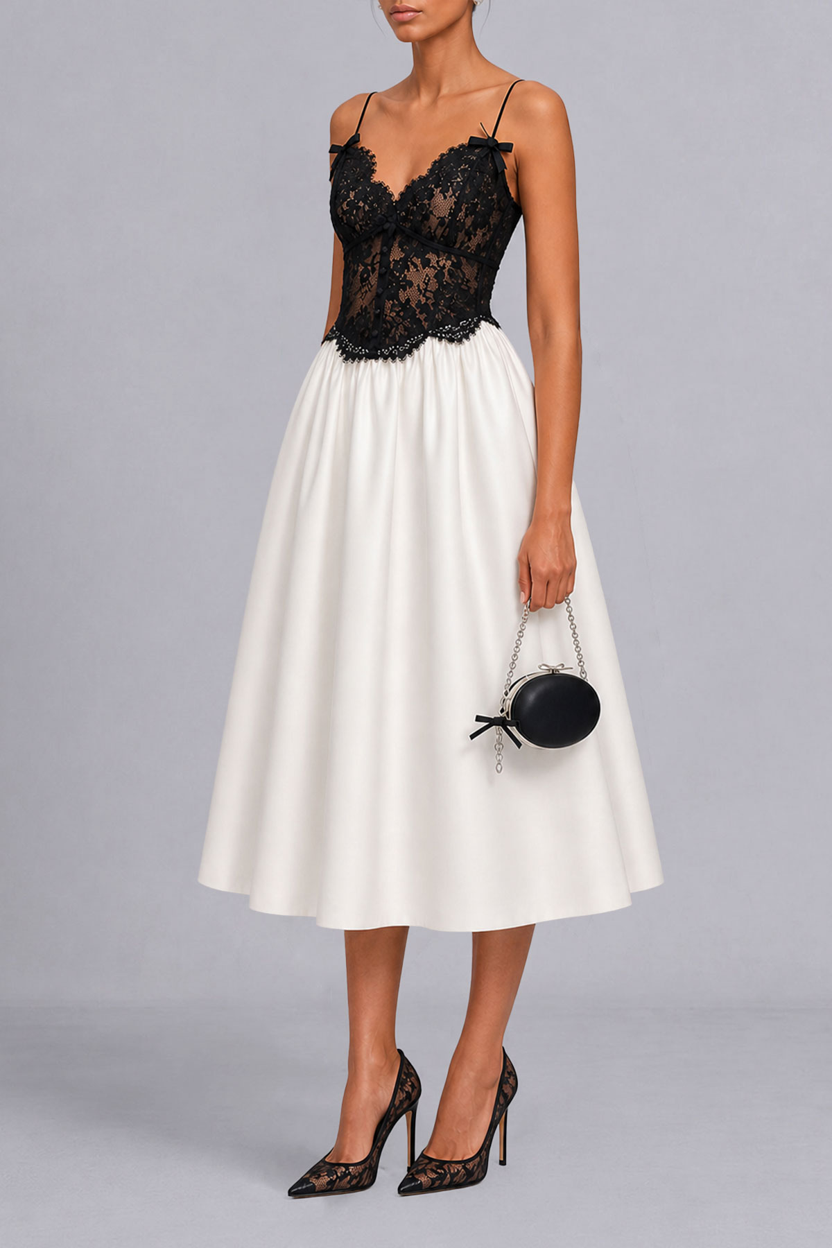 Becca Spaghetti Bow Lace Midi Dress