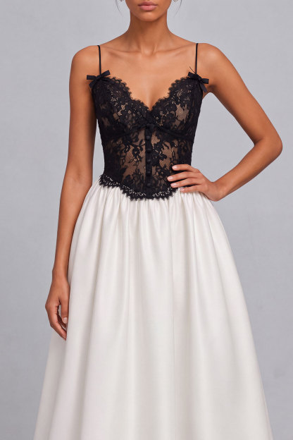 Becca Spaghetti Bow Lace Midi Dress