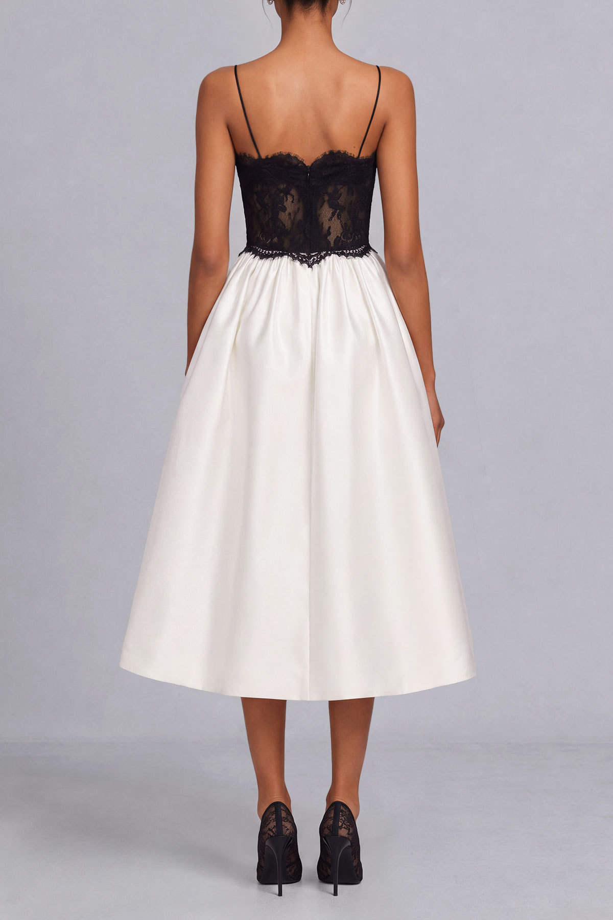 Becca Spaghetti Bow Lace Midi Dress
